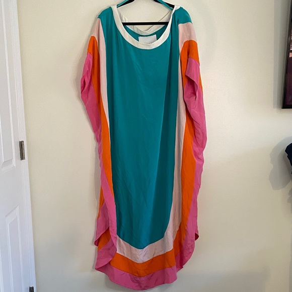 Hester Bly The Nelda Silk Kaftan Palm Springs Pool Colorblock One Size - Picture 2 of 9